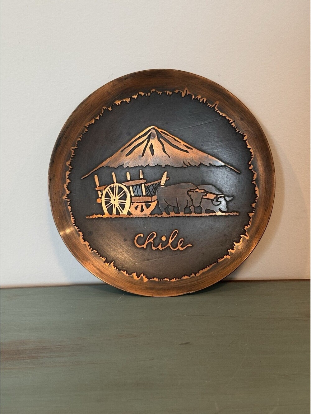 Small Copper Souvenir Plate Traditional Chilean Style